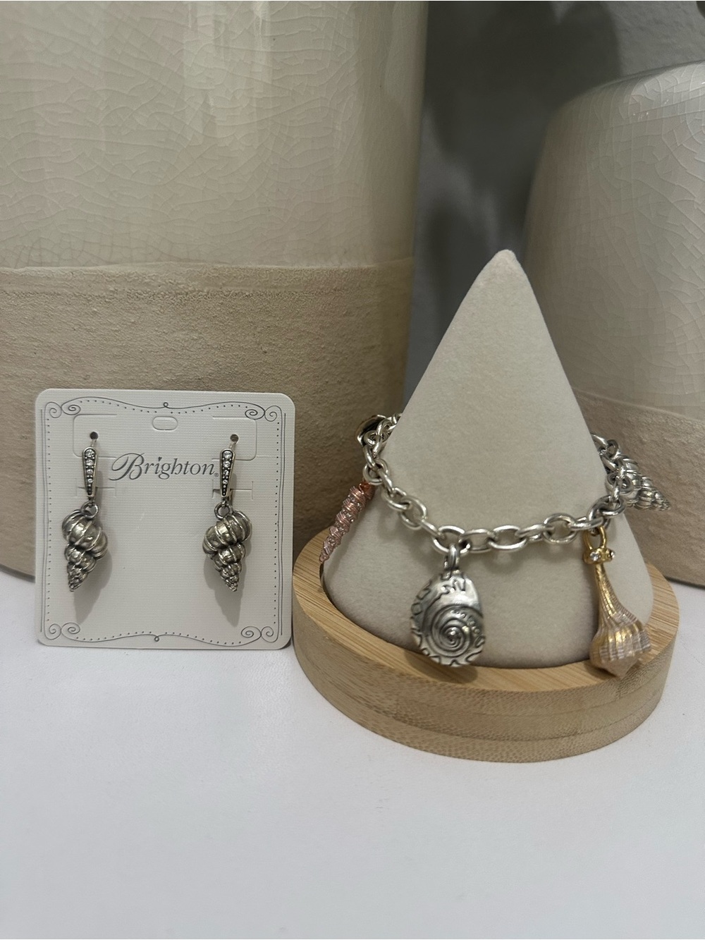 Brighton Shells Around The World Shell Charm Bracelet and Matching Earrings